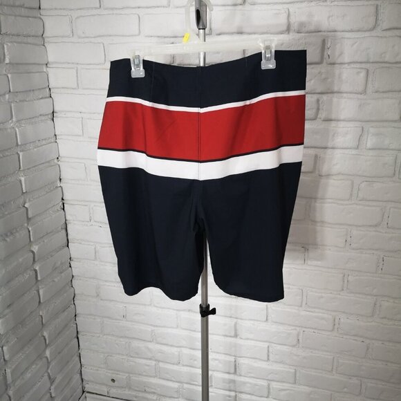 Hollister Men's Size 34 Red White & Navy Mesh Lined Swim Shorts - Picture 2 of 13